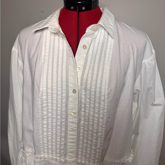 Free People White Pintuck Smocked Ruffle cotton Shirt Dress – Size Medium - Picture 2 of 6